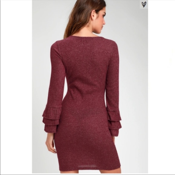 NWOT Lulu's Flounce Sleeve Bodycon Sweater Dress - Picture 2 of 5
